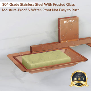 Plantex 304 Grade Stainless Steel Soap Dish with Liquid Dispenser/Soap Stand/Shampoo Dispenser for Bathroom/Bathroom Accessories - Pack of 1 (Crystal, PVD Rose Gold)