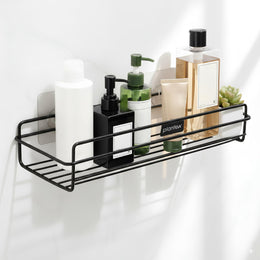 Plantex Self Adhesive Bathroom Shelf Rack/Bathroom Organiser Without Drill/GI-Steel Shelf for Kitchen with Magic Stickers/Bathrooms Accessories- (12x5 inches,Black)
