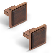 Plantex Square Drawer Pulls and Knobs - Pack of 2 (Rose Gold & Wood) for Kitchen Cabinet, Wardrobe