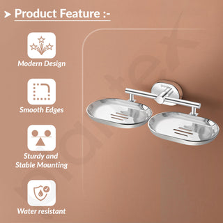 Plantex J4 Stainless Steel Double Soap Dish for Bathroom/Soap Holder for Bathroom/Wall Mounted Soap Holder/Bathroom Accessories (Chrome Finish) Onix