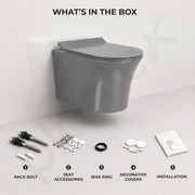 Plantex Platinum Ceramic Rimless Wall Hung Western Commode/Rimless Washdown Flushing System/P Trap Commode for Bathroom with Soft Close Toilet Seat (Smoke)