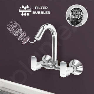 Plantex Sink Mixer for Kitchen/360 Degree Rotating Spout/Hot & Cold Water Mixer/Wall Mount Sink Mixer with Teflon Tap - Pack of 1 (Chrome, Kroma)