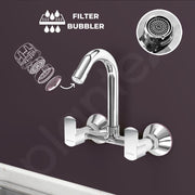 Plantex Sink Mixer for Kitchen/360 Degree Rotating Spout/Hot & Cold Water Mixer/Wall Mount Sink Mixer with Teflon Tap - Pack of 1 (Chrome, Kroma)