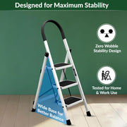 Plantex Ladder for Home/Strong Foldable Wide 3 Step Ladder/Anti-Skid 3 Step Ladder - (Apex - White)