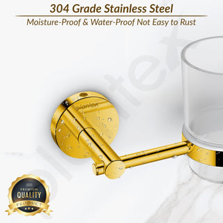 Plantex 304 Grade Stainless Steel Toothbrush/Paste and Tumbler Holder for Bathroom and Wash Basin/Bathroom Accessories - Oreo (Gold)