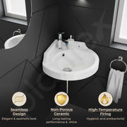 Plantex White Corner Wash Basin/Wall Mount Basin for Bathroom/Ceramic Tabletop Basin with 10 Years Glaze Warranty by Plantex/Small Corner Sink (Breva, 14.5 x 14.5 x 5 Inch)