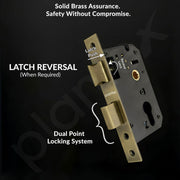 Plantex Stainless Steel Door Lock Handle Set/6-Lever Lock Mechanism with 3 Years of Warranty/Mortise Lock with 3 Keys, Brass Lock Body & Cylinder - (Brass Antique)