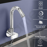 Plantex Single Lever Kitchen Sink Tap with Water Saving Aerator and Brass Spindle Tap/Quarter Turn Sink tap for Kitchen Basin with Wall Flange and Teflon Tape (Saga-Chrome)