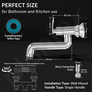 Plantex Pure Brass Non Telephonic Wall Mixer with Water Saving Nozzle/Hot and Cold Water Tap with Brass Wall Flange and Teflon Tape-7 Year Warranty (COL-1016-Chrome)