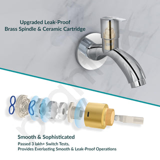 Plantex Pure Brass AQ-1401 Bib Cock Water Tap with Water Saving Techonology Tap with Bib Tap with Brass Wall Flange and Teflon Tape for Bathroom-7 Year Warranty (Mirror Chrome Finish)