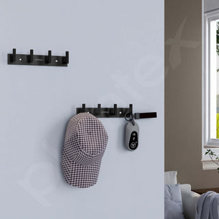 Plantex Aluminum Hook Rail with L-Shape Hooks for Walls of Bathroom/Kitchen–Hook Rail Bar for Clothes/Towel/Keys-Pack of 3 (4 Hooks, Black)