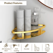 Plantex Bathroom Corner Rack for Wall/304 Grade Stainless Steel Shelf for Bathroom Corner/Bathroom Accessories Holder (9x9 inches, PVD Gold)