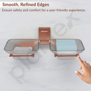 Plantex 304 Grade Stainless Steel Frosted Glass Double Soap Holder/Soap Stand/Dual Soap Dish for Bathroom/Bathroom Accessories - Pack of 1 (Crystal, PVD Rose Gold)