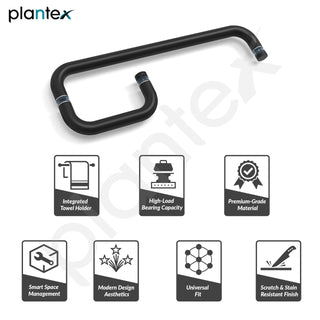 Plantex Shower Door Handle/Stainless Steel Towel Bar Combination/Towel Holder for Glass Shower Door and Bath Door Pull Handle - Pack of 1 (Black)