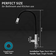 Plantex Sink Tap For Basin With Water Saving Nozzle For Sink Tap/Flexible Silicone Swivel Spout Kitchen Faucet/Water Tap For Kitchen Sink-(COL-1012B), Black