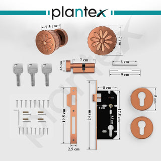 Plantex Heavy Duty Door Lock/Main Door Mortise Lock Handle/Handle Set for Home/Office/Door Accessories (Rose Gold)