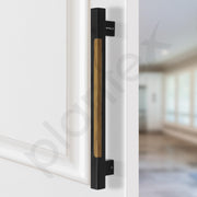 Plantex Main Door Handle - 15 Inch Glass and Wooden Pull-Push Handle - Pack of 1 (S-606-Black and Wood) - 3 Years Warranty