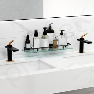 Plantex Premium Frosted Glass Shelf for Bathroom/Kitchen/Living Room with Brass Railings and Brackets - Bathroom Accessories (Black-18x6 - Pack of 1)