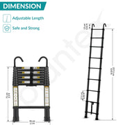 Plantex 2.6m (8.5 ft.) Portable and Compact Aluminium Telescopic Ladder with Removable Hooks/Foldable Multipurpose Ladder for Home & Outdoor Use/2 Years of Warranty By Plantex/EN131 Certified-(Black)