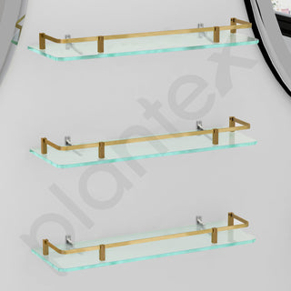 Plantex Heavy Duty Glass Shelves for Bathroom/Kitchen Storage Shelves Wall Mounted/Living Room Frosted Glass Shelves, (Antique Brass, 18x6 Inches) - Pack of 3