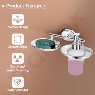 Plantex J4 Stainless Steel Soap Dish with Liquid Dispenser/Soap Stand for Bathroom Wall Mount/Shampoo Dispenser/Bathroom Accessories (Chrome Finish) Onix