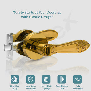 Plantex Heavy-Duty Door Lock - Bathroom Door Lock/Mortise Keyless Handle Set for Home/Bathroom/Balcony/Store Room - (DTM-628, PVD Gold)