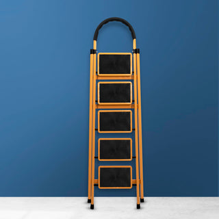 Plantex Premium GI Steel Foldable 5-Step Ladder for Home - Wide Anti Slip 5 Step Ladder (Yellow & Black)