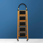 Plantex Premium GI Steel Foldable 5-Step Ladder for Home - Wide Anti Slip 5 Step Ladder (Yellow & Black)