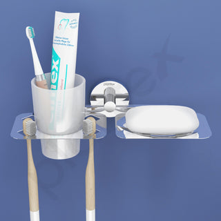 Plantex Brass-Made soap and Brush Holder Stand for Bathroom and wash Basin (Chrome-Silver)
