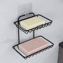 Plantex Self Adhesive Soap Holder for Bathroom/GI Steel Soap Case/2 Layer Soap Storage/Bathroom Accessories - Pack of 1 (Black)