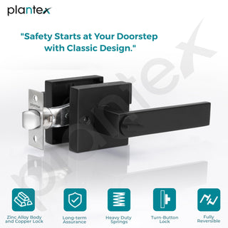 Plantex Brass New Age Bathroom Door Locks/Key-Less Door Lock Set For Bedroom/Balcony/Office/Storeroom - Reversible Design (Black Finish, 30Mm To 50Mm Door Range)