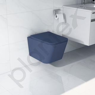 Plantex Imported Italica Ceramic Wall Hung Commode for Toilet/Rimless Washdown Flush/Commode with Soft Closing Toilet Seat - P Trap (Square - Dark Blue)