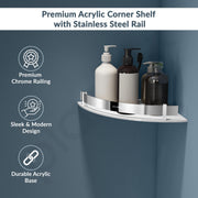 Plantex Bathroom Corner Shelf for Wall Acrylic/Wall Mounted Shelf for Bathroom with Stainless Steel Railings/Wash Room Accessories Items (White, 10x10 inches)