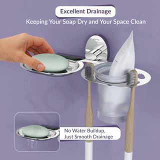 Plantex 304 Grade Stainless Steel 2 in1 Soap Holder with Tumbler Holder/Bathroom Accessories - Olive (Chrome)