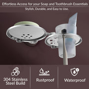 Plantex Platinum Stainless Steel 304 Grade Skyllo 2in1 Soap Dish with Tumbler Holder/Soap Stand/Tooth Brush Holder/Bathroom Accessories(Chrome) - Pack of 1