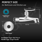 Plantex Short Body Bib Cock Water Tap for Bathroom/Wall Mount Tap for Wash Basin with Teflon Tape & Wall Flange - Pack of 1 (Star, Chrome)