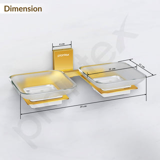 Plantex 304 Grade Stainless Steel Frosted Glass Double Soap Holder/Soap Stand/Dual Soap Dish/Bathroom Accessories - Crystal (PVD Gold)