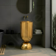 Plantex Stainless Steel Pedestal Basin for Bathroom/One Piece Free Standing Round Wash Basin for Living Room/Hotel (Gold)