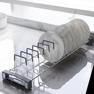 Plantex Premium Stainless Steel Plate Stand for Kitchen Cabinet/13 Slot Plate Rack for Kitchen/Rubber Gripped Saucer Plate Holder(Size-4 inches, Slot- 13, Pack of 1)