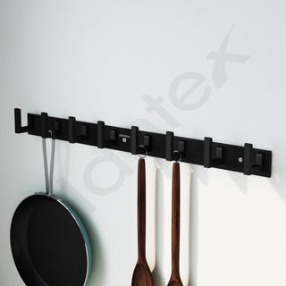 Plantex Aluminum Hook Rail with L-Shape Hooks for Walls of Bathroom/Kitchen–Hook Rail Bar for Clothes/Towel/Keys-Pack of 3 (8 Hooks, Black)