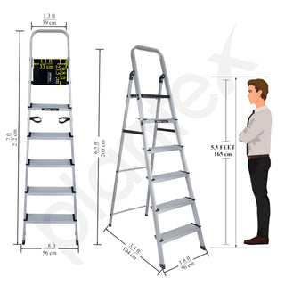 Plantex Big Foot 6 Step Ladder for Home/Aluminium Folding Ladder/Wide Anti-Skid Steps/Multipurpose Use (Black-Silver)