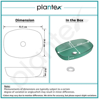 Plantex Luxury Glass Basin/Table Top Matt Wash Basin Over Counter/Countertop Basin for Bathroom & Living Room (Green - 21 x 15.5 x 4 Inch)