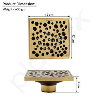 Plantex Solid Brass Floor Drainer for Bathroom/Shower Drain with Cockroach Trap Jali/Floor Trap/Jali for Bathroom/Kitchen - (Brass Antique, 5 x 5 Inch)