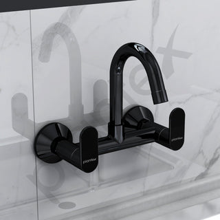 Plantex Pure Brass Sink Mixer Tap Hot and Cold with Water Saving Aerator/360° Swivel Spout fo Sink Tap with Brass Wall Flange -7 Year Warranty by Plantex (ORN-214-Black)