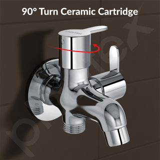 Plantex Pure Brass 2 Way Bibcock Water Tap with Brass Wall Flange & Teflon Tape/Quarter Turn Washing Machine tap with Water Saving Aerator/Basin tap-(FLO-807-Chrome)