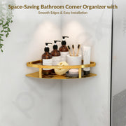 Plantex 304 Stainless Steel Corner/Bathroom Shelf/Kitchen Shelf/Wall Mount - Pack of 2 (PVD Gold,9x9 Inches)