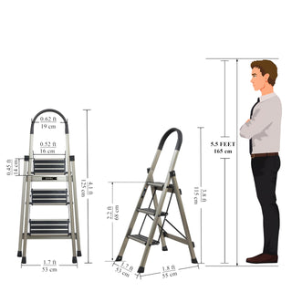 Plantex Guardex 3 Step Foldable Aluminum Ladder for Home/Anti-Slip Shoes and Edge Guards/5 Year Manufacturer Warranty Ladder for Home (Anodized Coated-Gold)