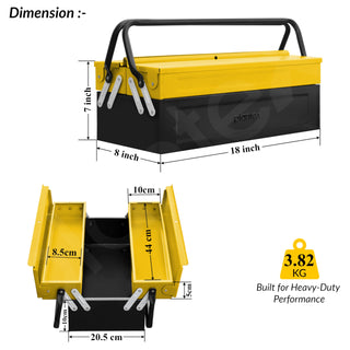 Plantex Metal Tool Box for Home Use/3 Cabinet Empty Tool Kit Box With Large Capacity & Strong Handle/Tools Box/Tool Organizer for Essential Tools - (Yellow & Black)