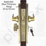 Plantex Stainless Steel Door Lock Handle Set/6-Lever Lock Mechanism with 3 Years of Warranty/Mortise Lock with 3 Keys, Brass Lock Body & Cylinder - (Brass Antique)