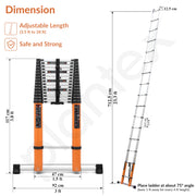 Plantex 23.6 feet (7.2m) Telescopic Ladder/Durable Steps/Collapsible Ladder for Home or Outdoor Work/Aluminium Telescopic Ladder - (Orange)